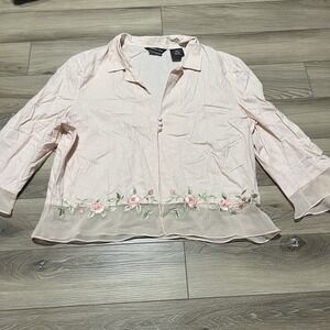 Vtg Samantha Rose Floral Linen Jacket Chiffon Ruffle Plus Size 18 Cottage Core‎